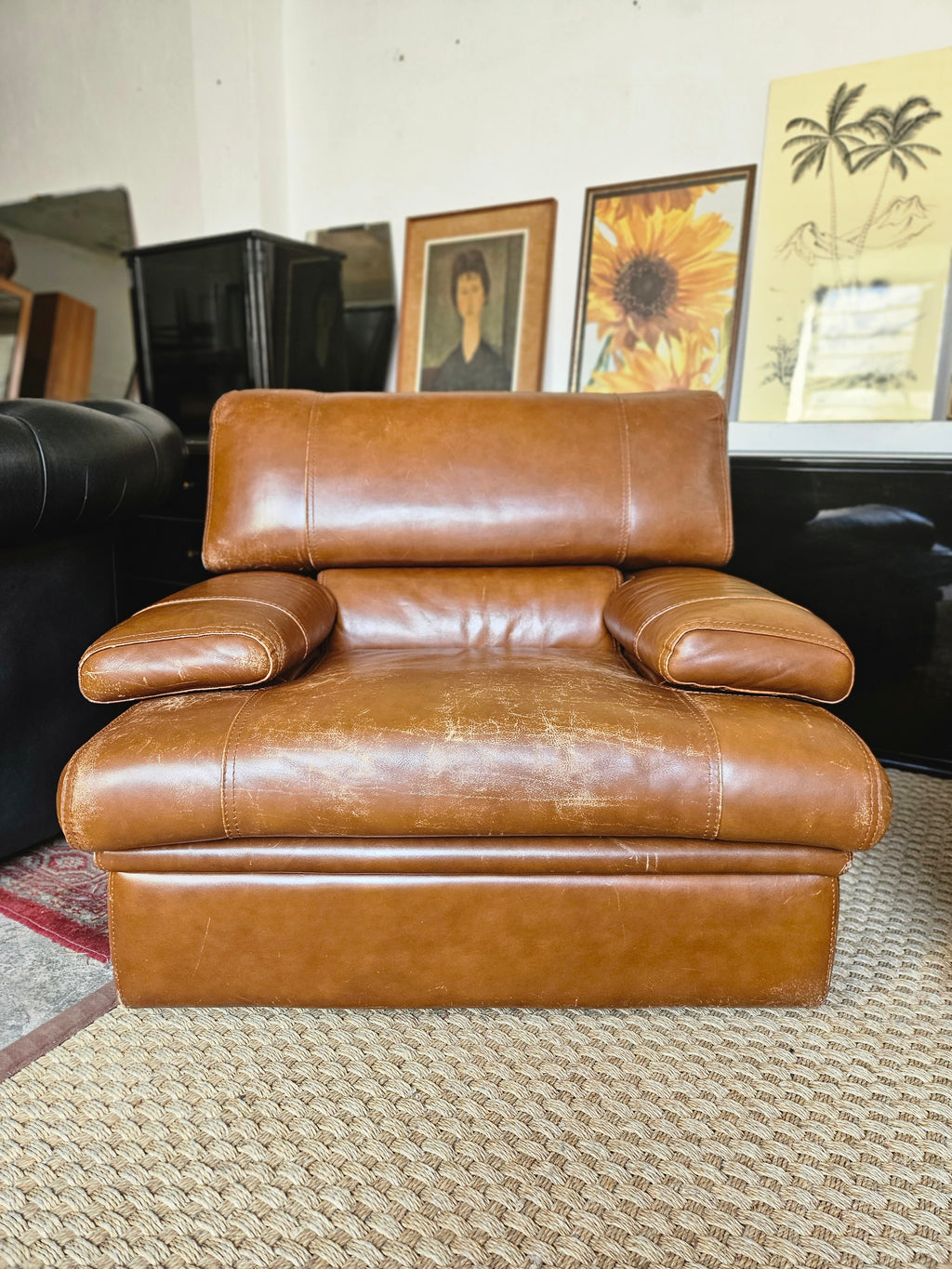 DIVANO VINTAGE E COPPIA DI POLTRONE IN PELLE