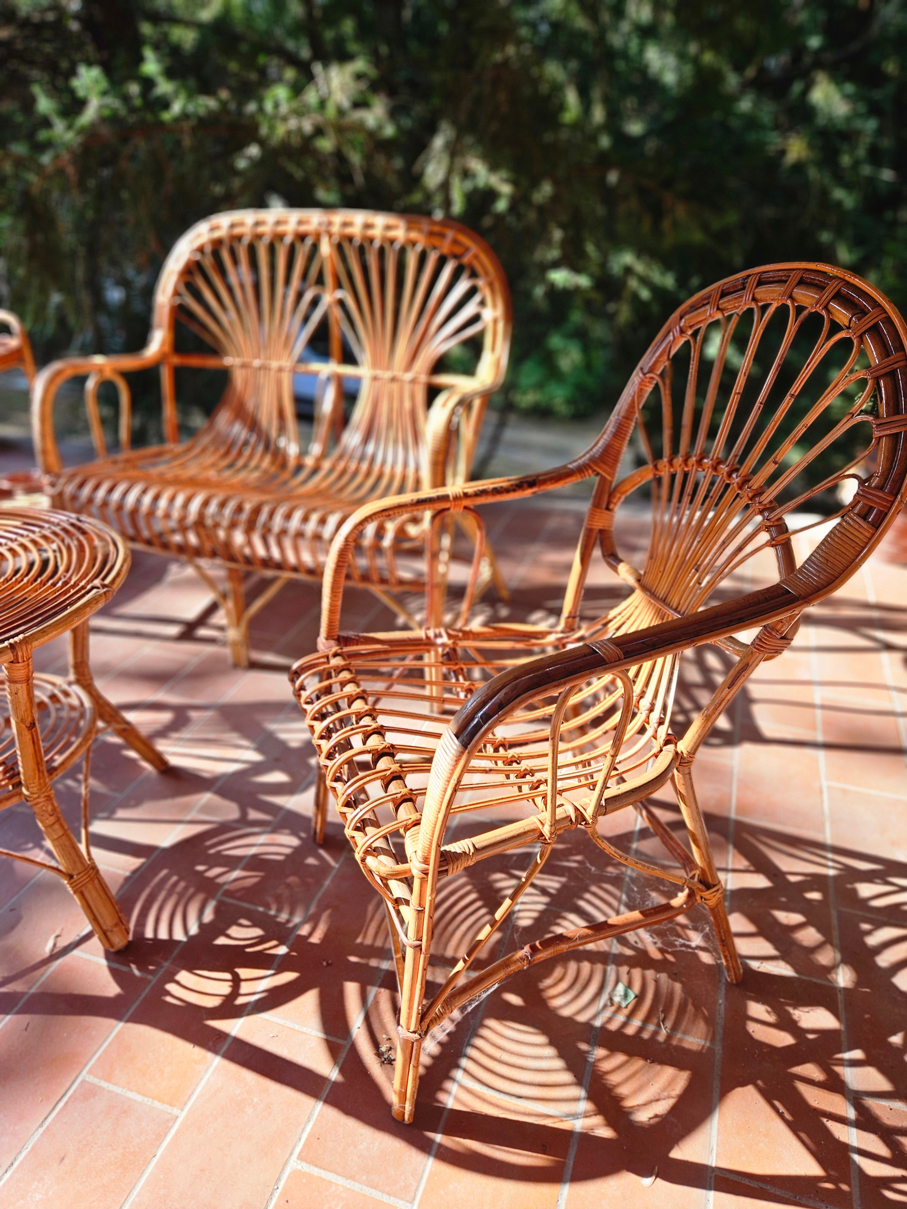 Salottino vintage da esterno in rattan anni 70