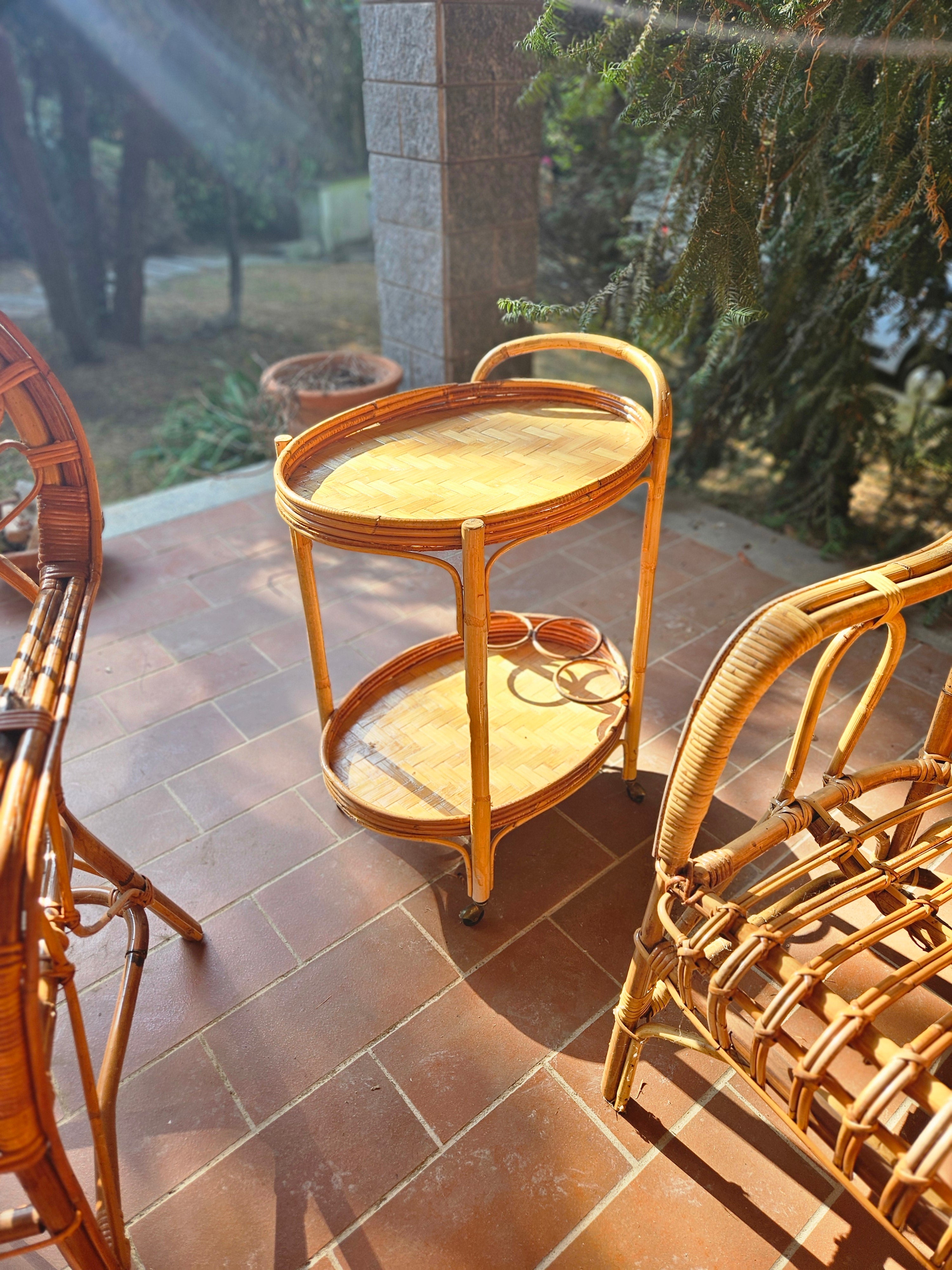 Salottino vintage da esterno in rattan anni 70