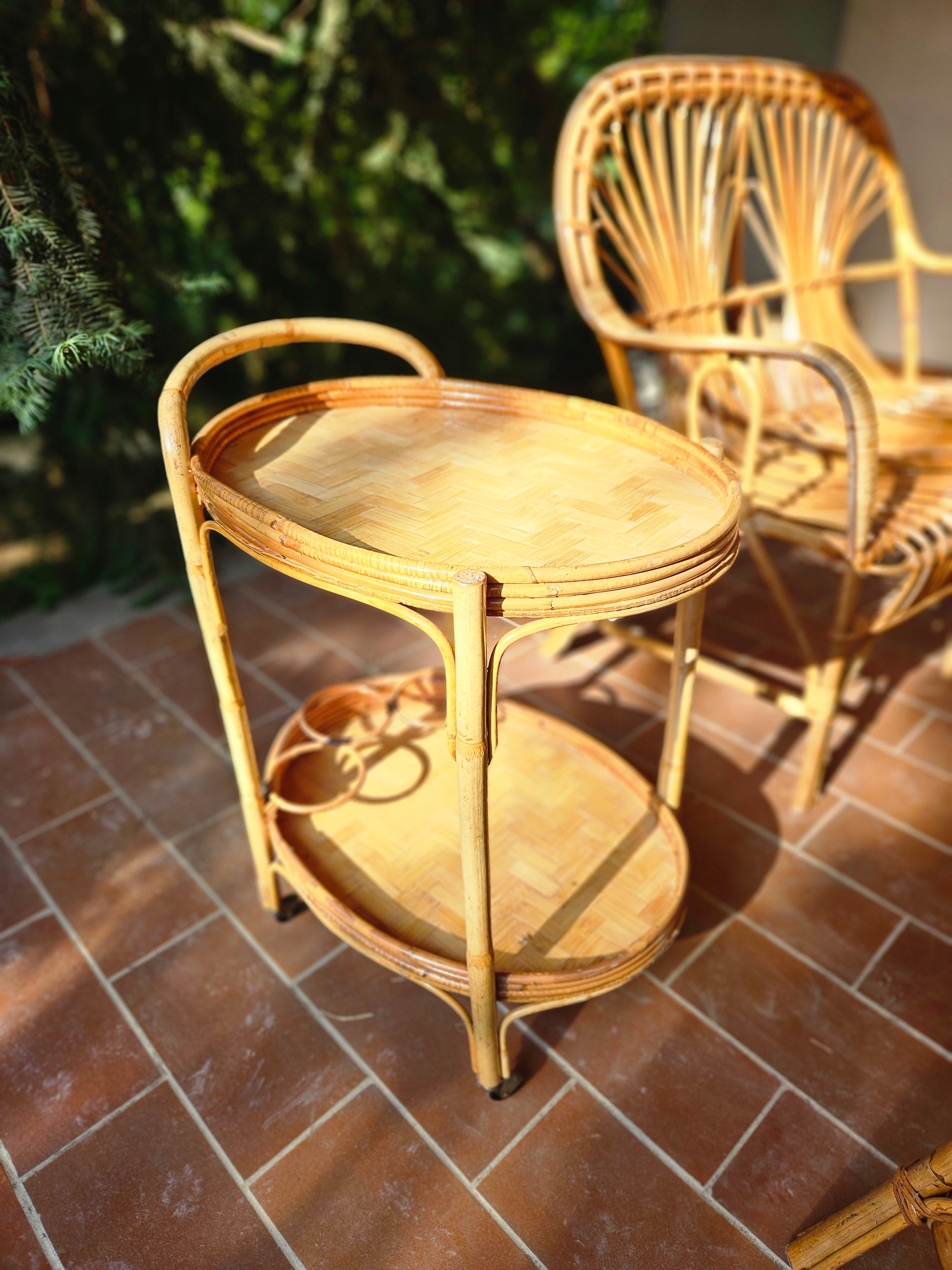 Salottino vintage da esterno in rattan anni 70