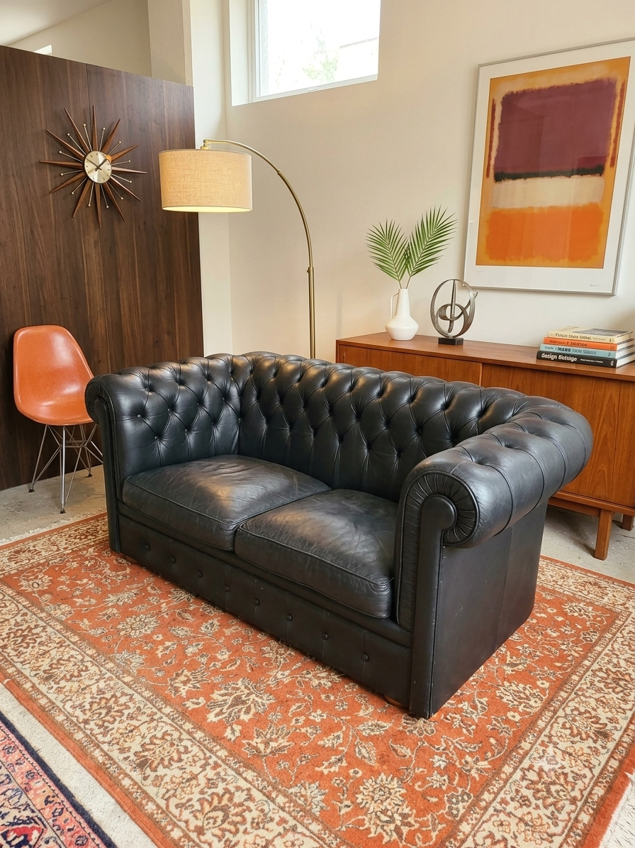 DIVANO CHESTERFIELD ANNI 70 IN PELLE