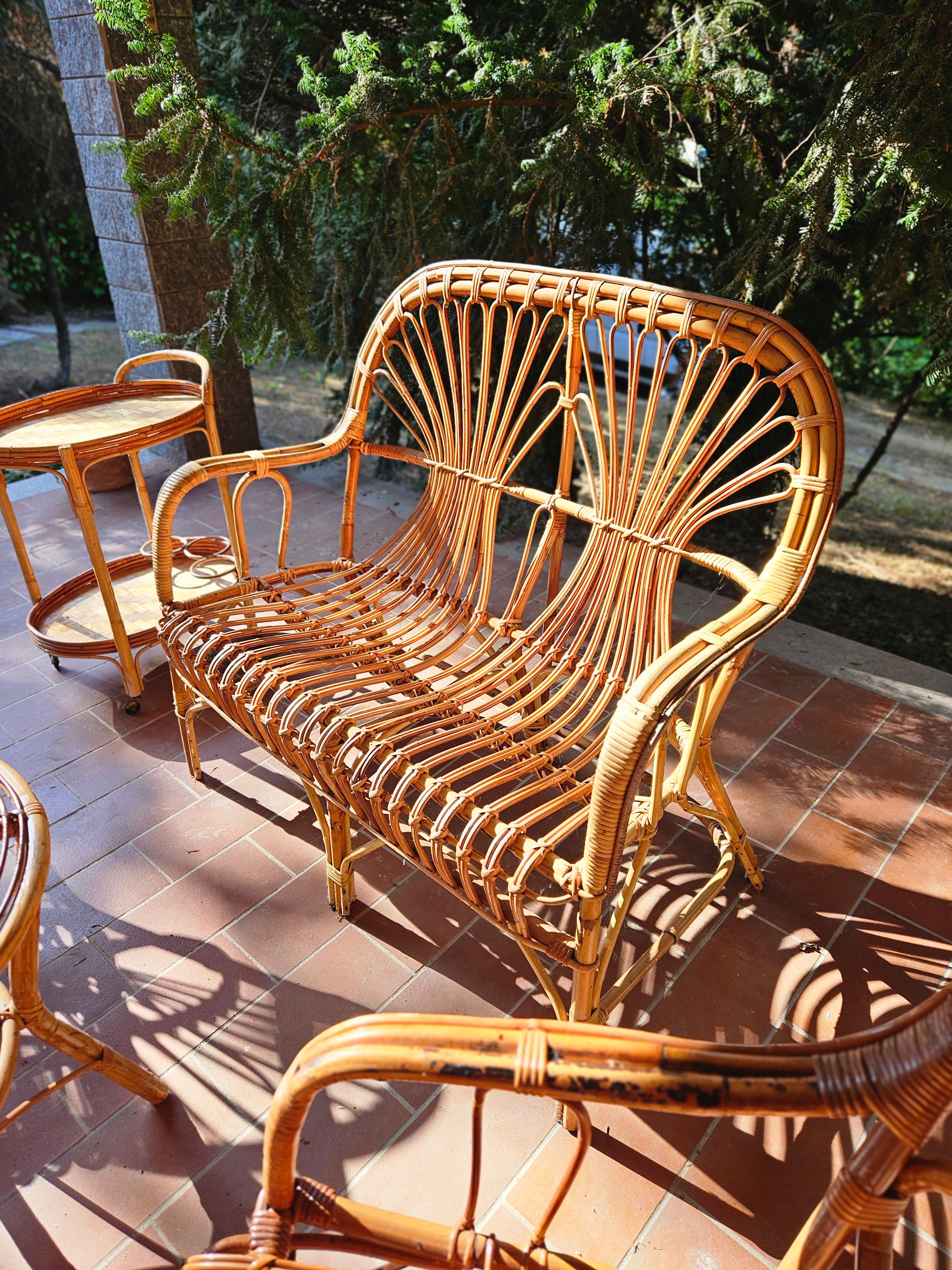 Salottino vintage da esterno in rattan anni 70