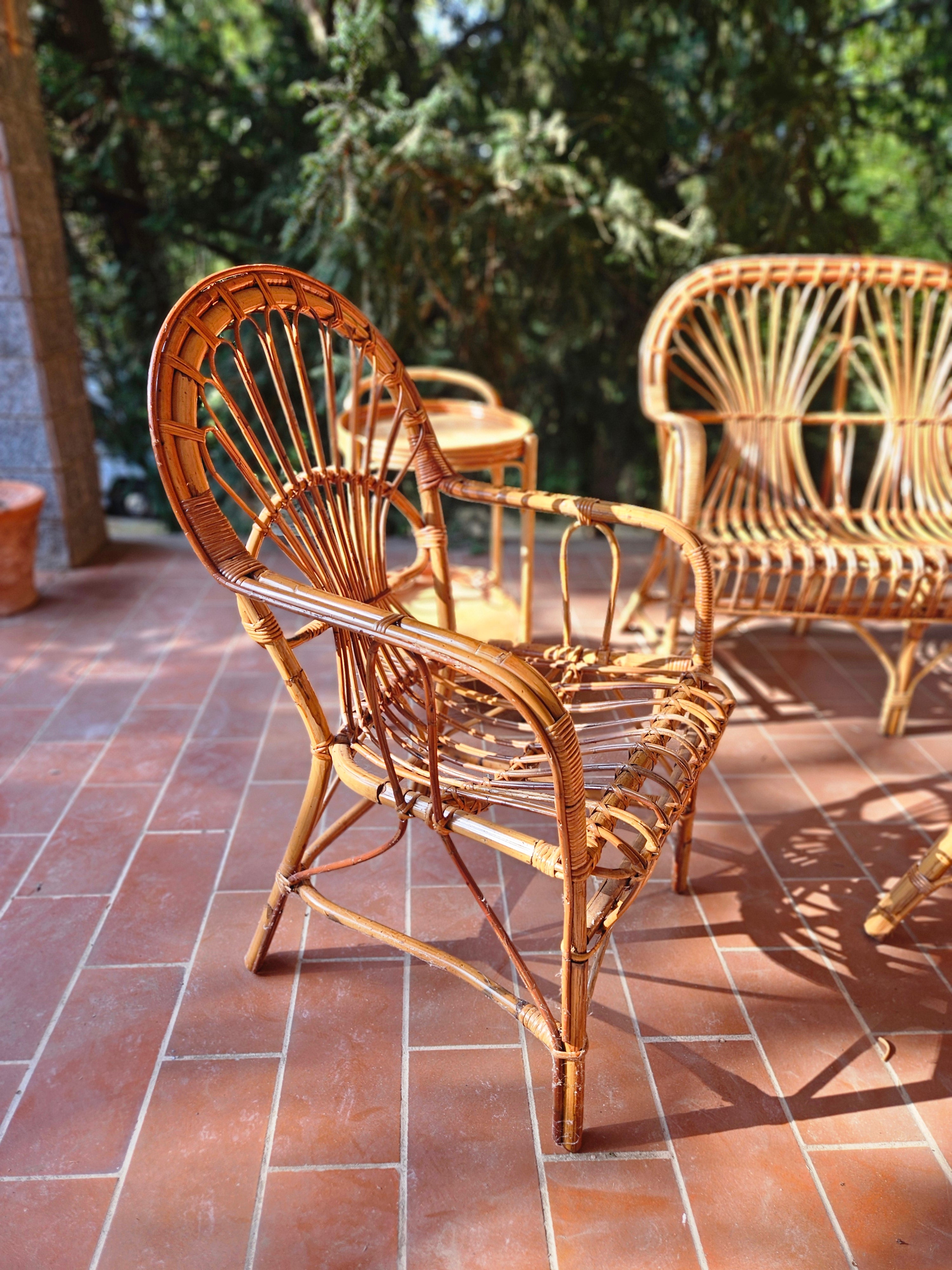Salottino vintage da esterno in rattan anni 70