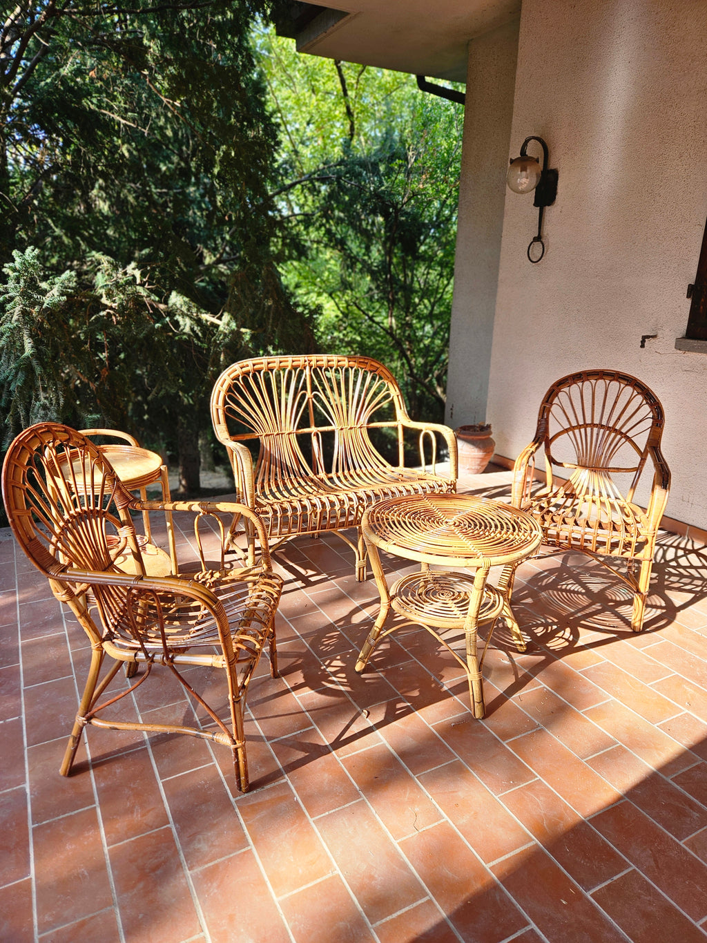 Salottino vintage da esterno in rattan anni 70