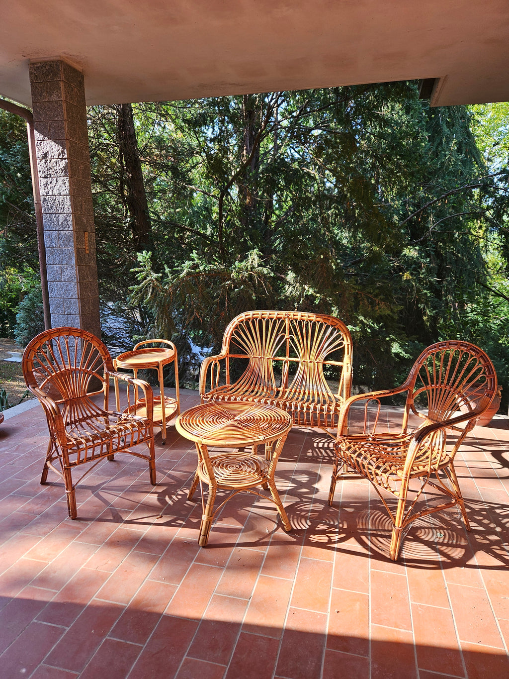 Salottino vintage da esterno in rattan anni 70