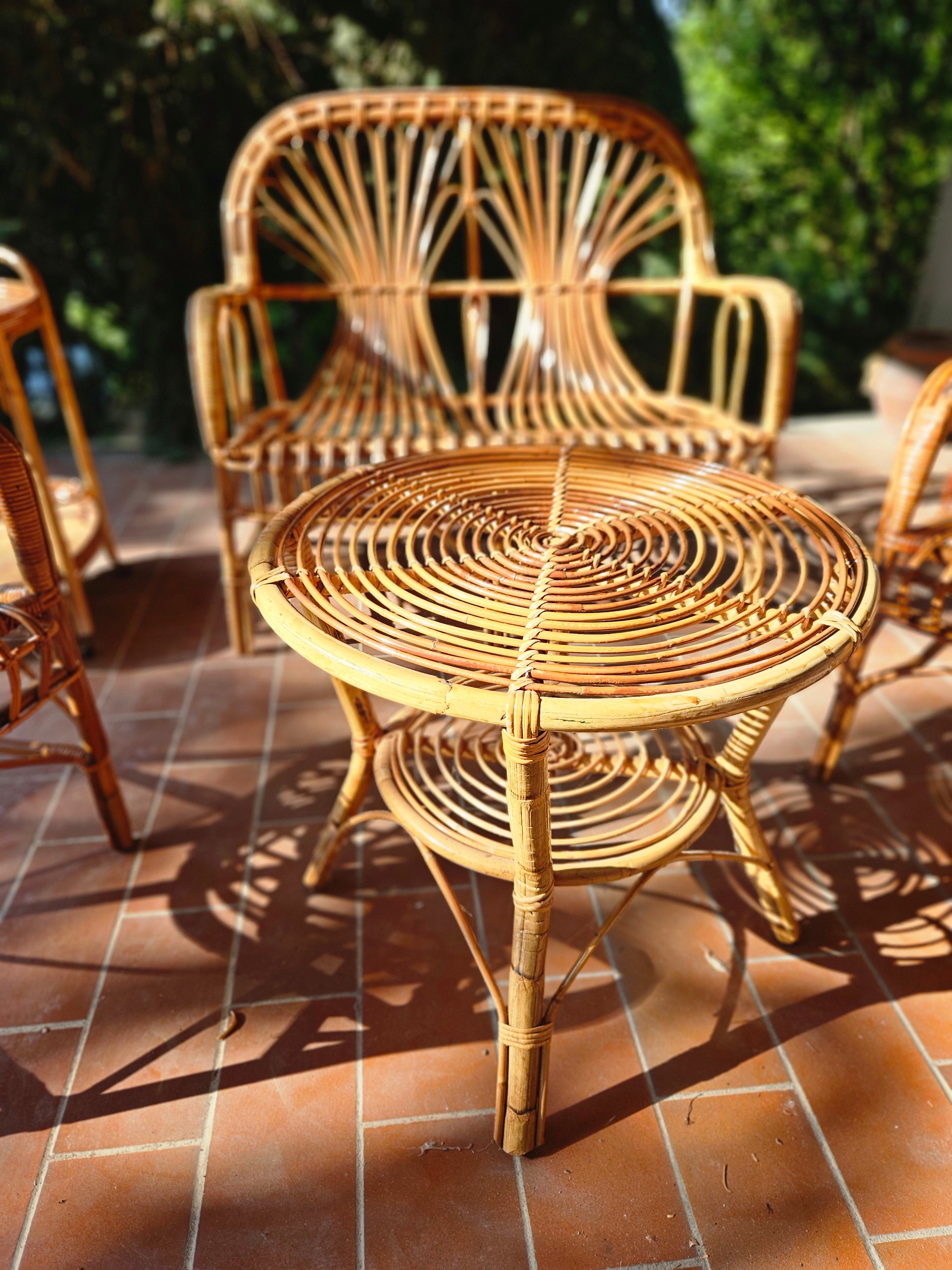 Salottino vintage da esterno in rattan anni 70